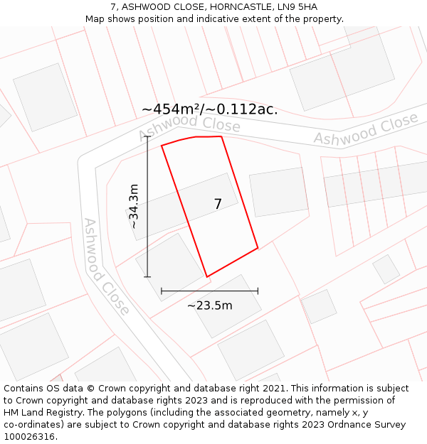 7, ASHWOOD CLOSE, HORNCASTLE, LN9 5HA: Plot and title map