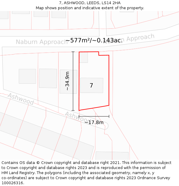 7, ASHWOOD, LEEDS, LS14 2HA: Plot and title map