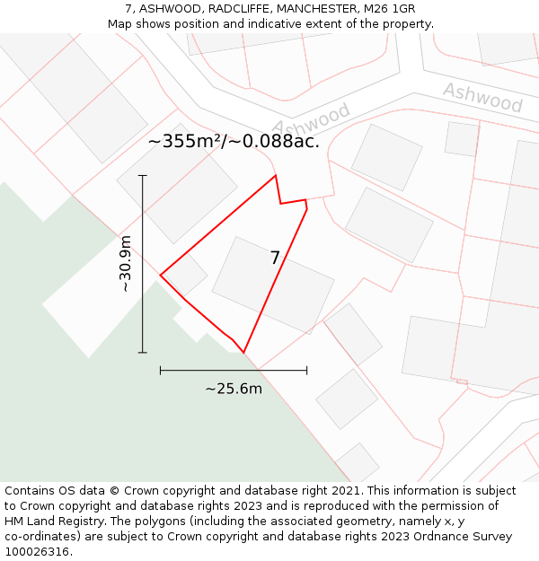 7, ASHWOOD, RADCLIFFE, MANCHESTER, M26 1GR: Plot and title map