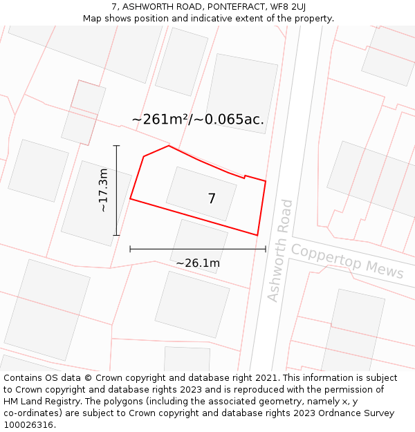 7, ASHWORTH ROAD, PONTEFRACT, WF8 2UJ: Plot and title map