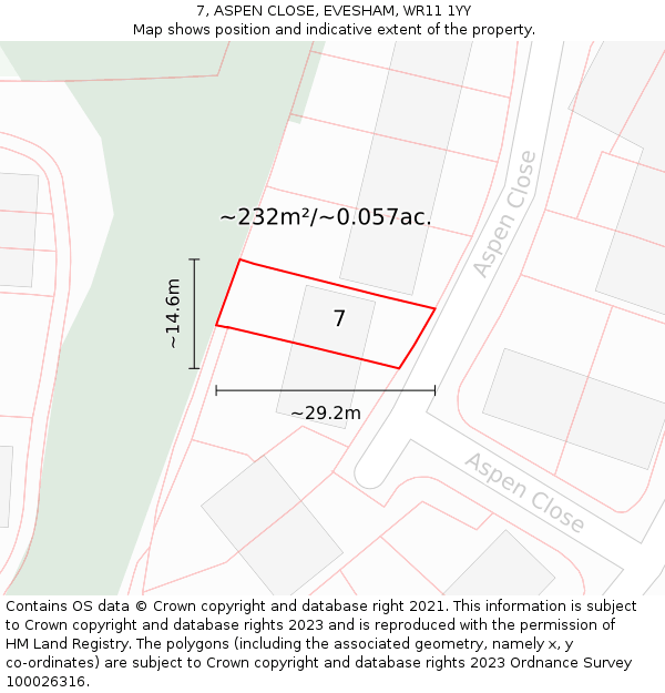 7, ASPEN CLOSE, EVESHAM, WR11 1YY: Plot and title map