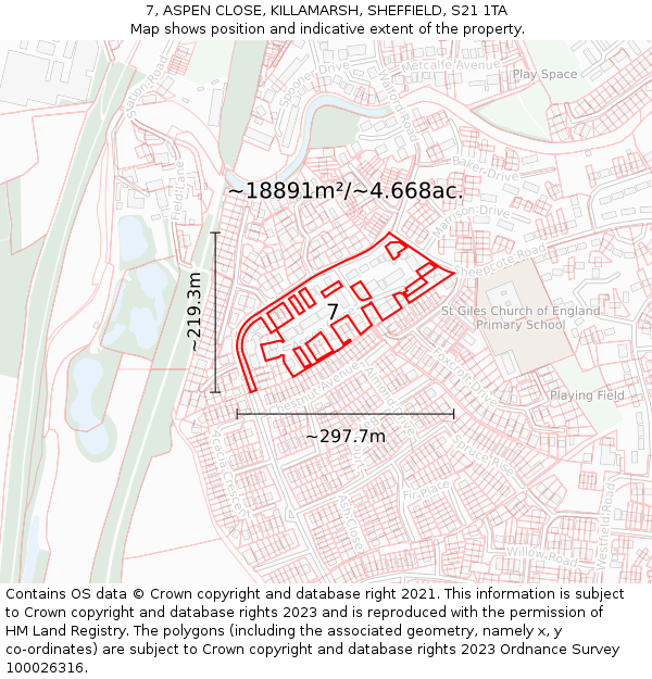 7, ASPEN CLOSE, KILLAMARSH, SHEFFIELD, S21 1TA: Plot and title map