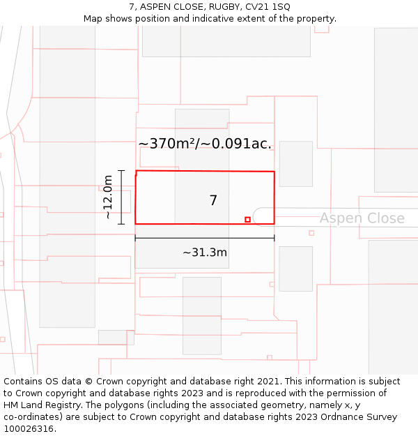 7, ASPEN CLOSE, RUGBY, CV21 1SQ: Plot and title map