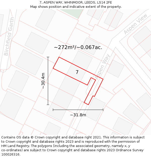 7, ASPEN WAY, WHINMOOR, LEEDS, LS14 2FE: Plot and title map