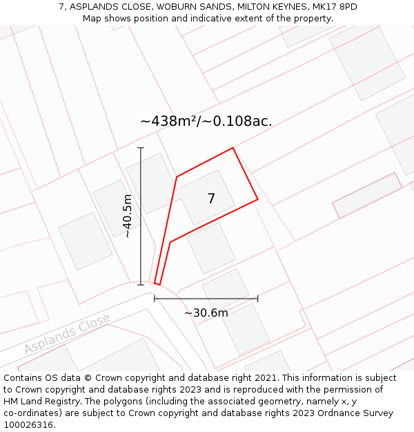 7, ASPLANDS CLOSE, WOBURN SANDS, MILTON KEYNES, MK17 8PD: Plot and title map
