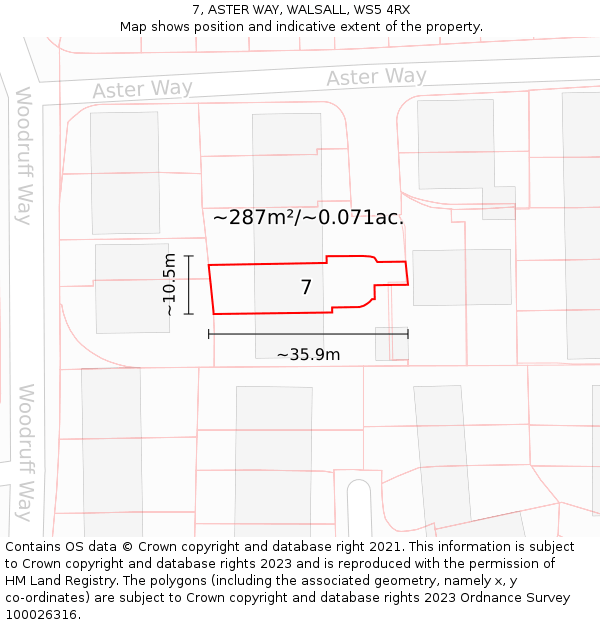 7, ASTER WAY, WALSALL, WS5 4RX: Plot and title map
