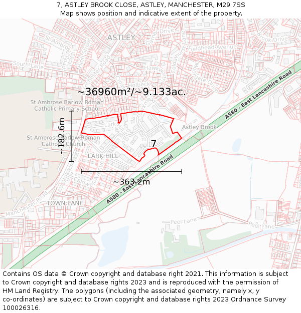 7, ASTLEY BROOK CLOSE, ASTLEY, MANCHESTER, M29 7SS: Plot and title map
