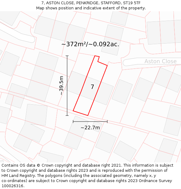 7, ASTON CLOSE, PENKRIDGE, STAFFORD, ST19 5TF: Plot and title map