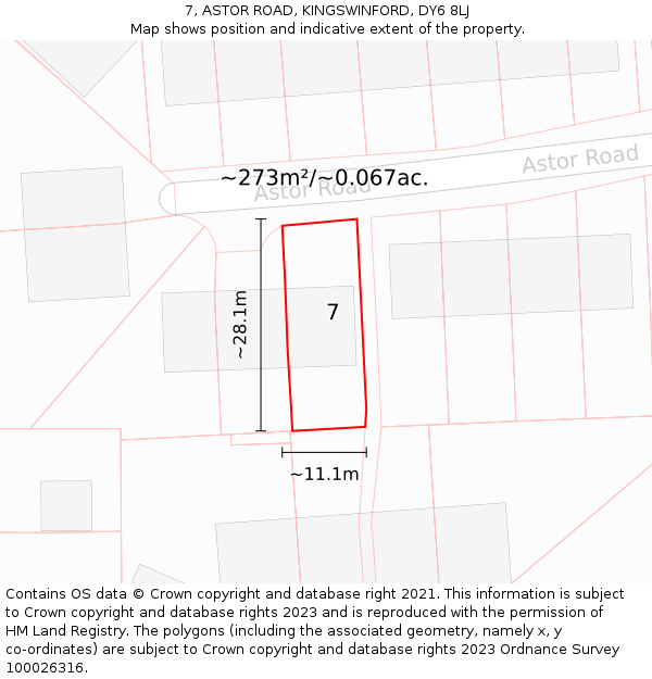 7, ASTOR ROAD, KINGSWINFORD, DY6 8LJ: Plot and title map
