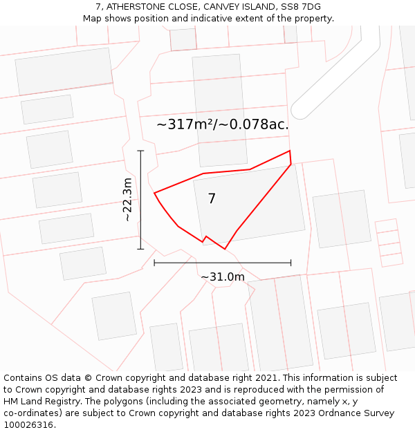 7, ATHERSTONE CLOSE, CANVEY ISLAND, SS8 7DG: Plot and title map