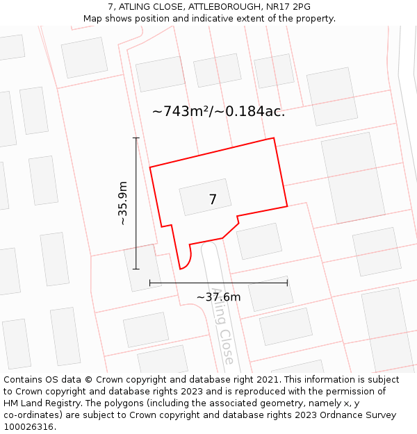 7, ATLING CLOSE, ATTLEBOROUGH, NR17 2PG: Plot and title map