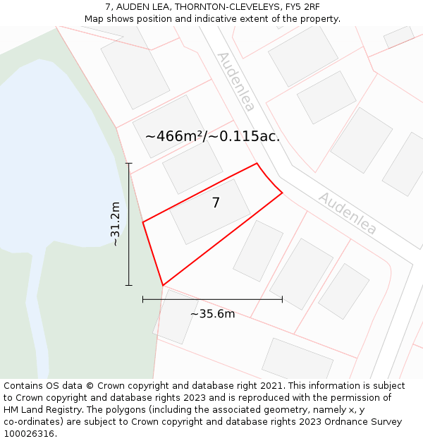 7, AUDEN LEA, THORNTON-CLEVELEYS, FY5 2RF: Plot and title map