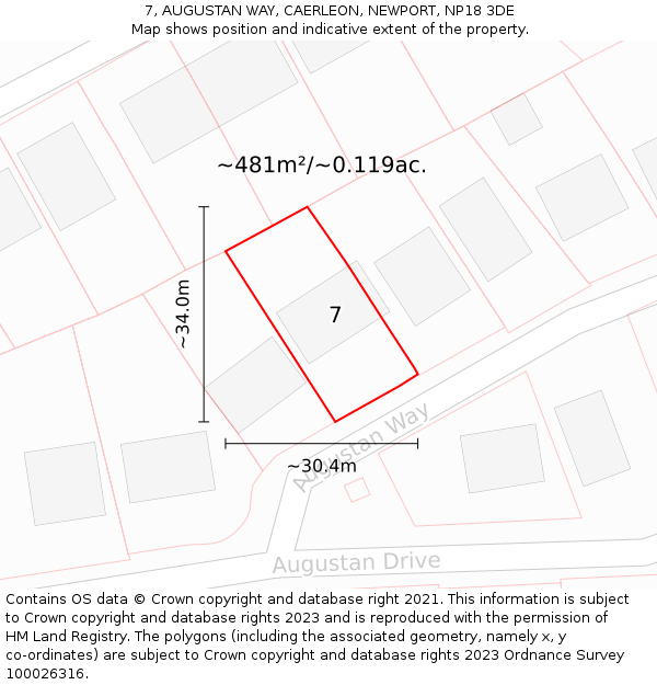 7, AUGUSTAN WAY, CAERLEON, NEWPORT, NP18 3DE: Plot and title map