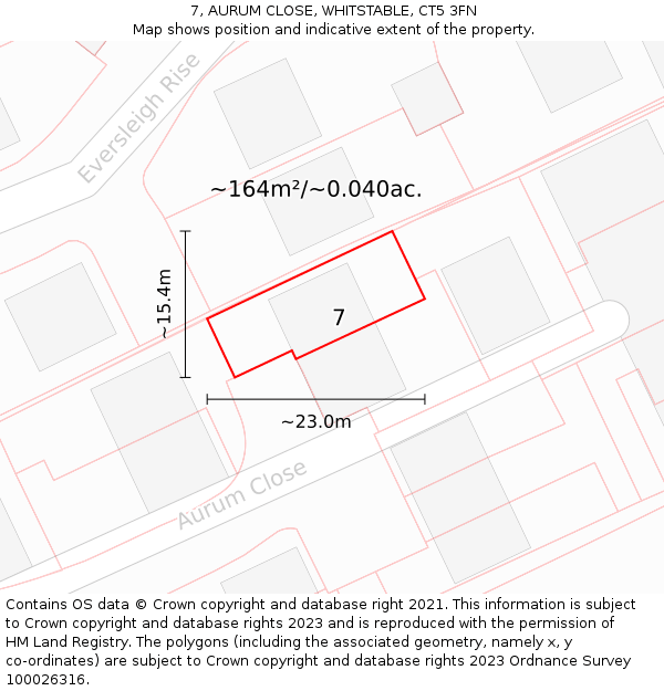 7, AURUM CLOSE, WHITSTABLE, CT5 3FN: Plot and title map