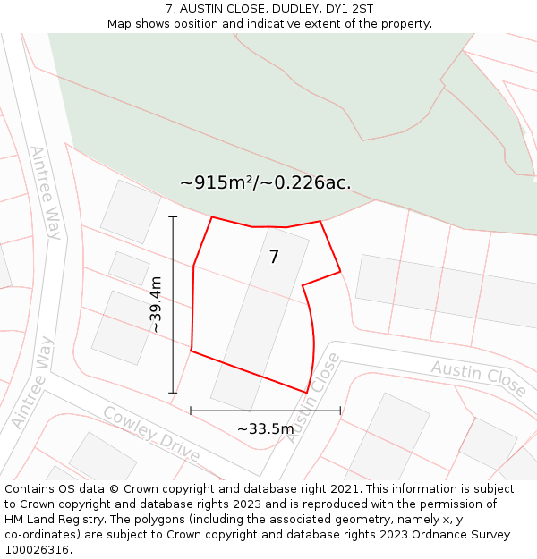 7, AUSTIN CLOSE, DUDLEY, DY1 2ST: Plot and title map