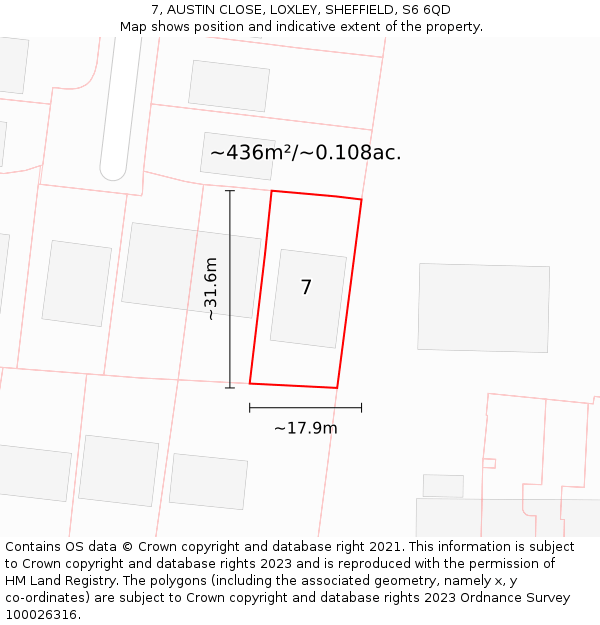 7, AUSTIN CLOSE, LOXLEY, SHEFFIELD, S6 6QD: Plot and title map