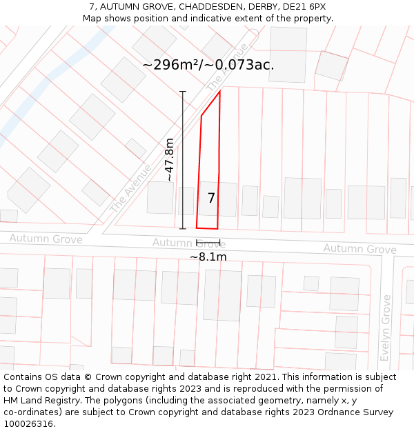7, AUTUMN GROVE, CHADDESDEN, DERBY, DE21 6PX: Plot and title map