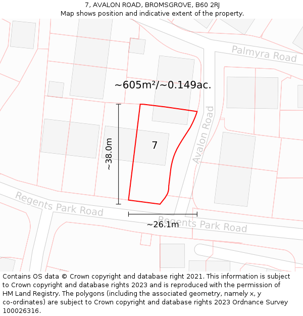 7, AVALON ROAD, BROMSGROVE, B60 2RJ: Plot and title map