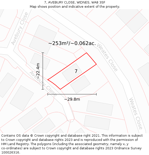 7, AVEBURY CLOSE, WIDNES, WA8 3SF: Plot and title map