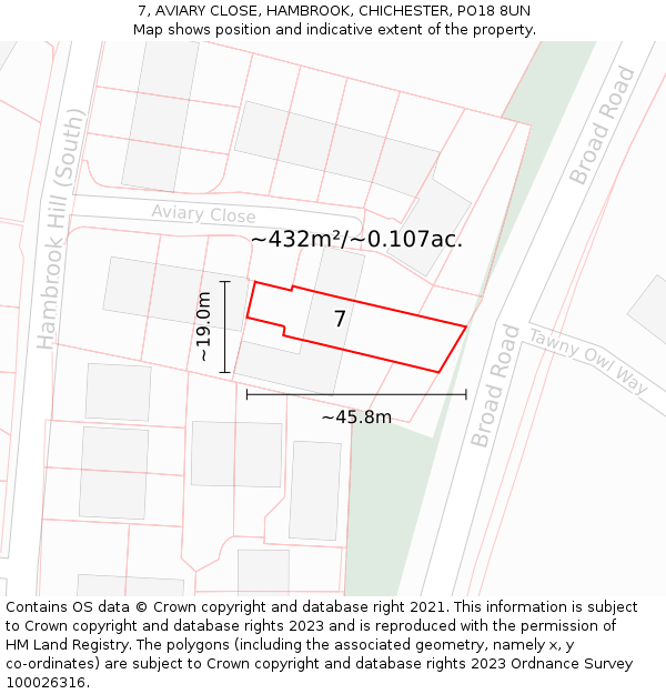 7, AVIARY CLOSE, HAMBROOK, CHICHESTER, PO18 8UN: Plot and title map