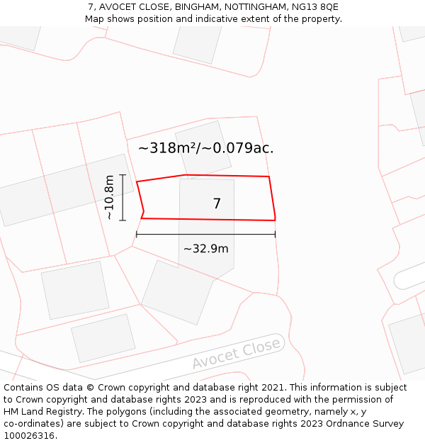 7, AVOCET CLOSE, BINGHAM, NOTTINGHAM, NG13 8QE: Plot and title map