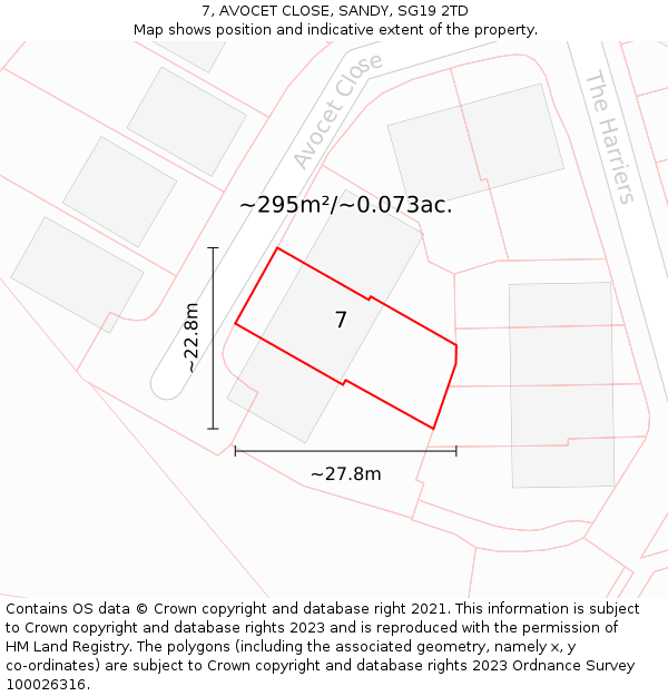 7, AVOCET CLOSE, SANDY, SG19 2TD: Plot and title map