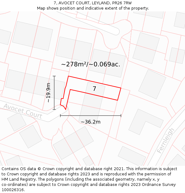 7, AVOCET COURT, LEYLAND, PR26 7RW: Plot and title map