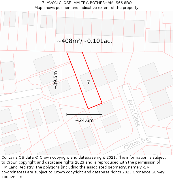 7, AVON CLOSE, MALTBY, ROTHERHAM, S66 8BQ: Plot and title map