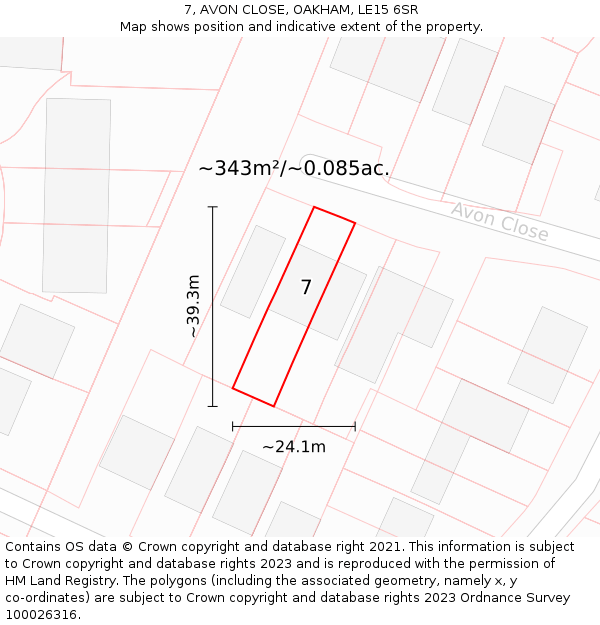 7, AVON CLOSE, OAKHAM, LE15 6SR: Plot and title map
