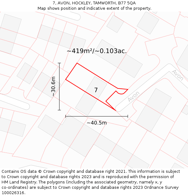 7, AVON, HOCKLEY, TAMWORTH, B77 5QA: Plot and title map