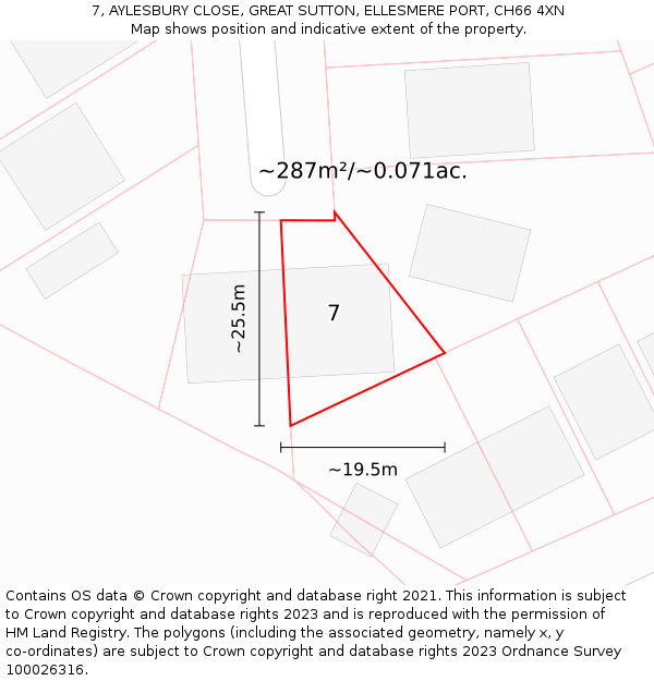 7, AYLESBURY CLOSE, GREAT SUTTON, ELLESMERE PORT, CH66 4XN: Plot and title map