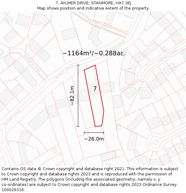 7, AYLMER DRIVE, STANMORE, HA7 3EJ: Plot and title map