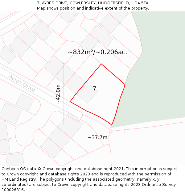 7, AYRES DRIVE, COWLERSLEY, HUDDERSFIELD, HD4 5TX: Plot and title map