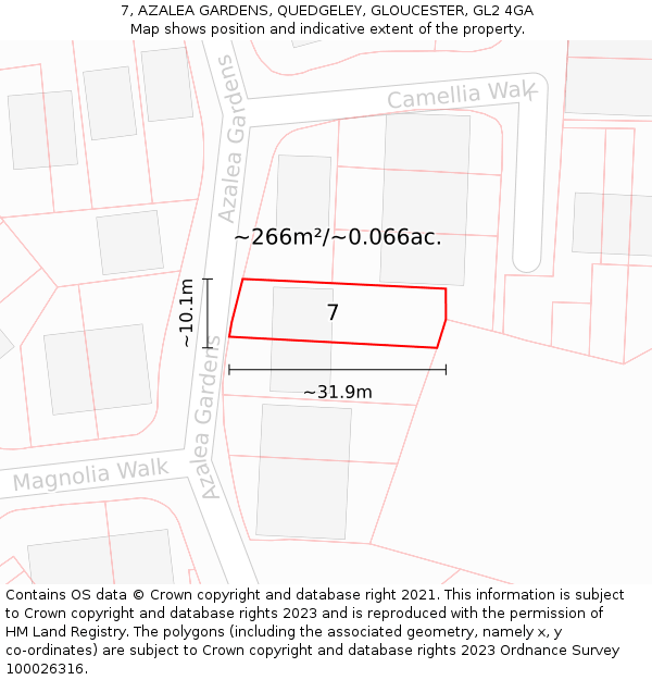 7, AZALEA GARDENS, QUEDGELEY, GLOUCESTER, GL2 4GA: Plot and title map