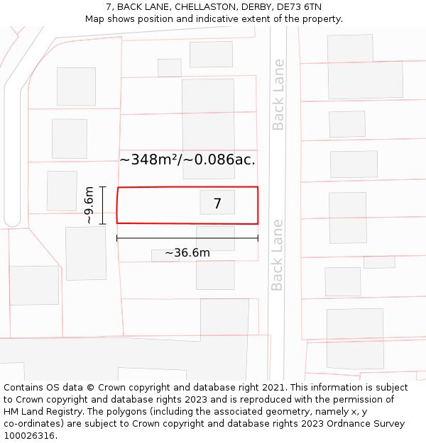 7, BACK LANE, CHELLASTON, DERBY, DE73 6TN: Plot and title map