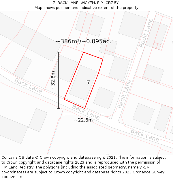 7, BACK LANE, WICKEN, ELY, CB7 5YL: Plot and title map