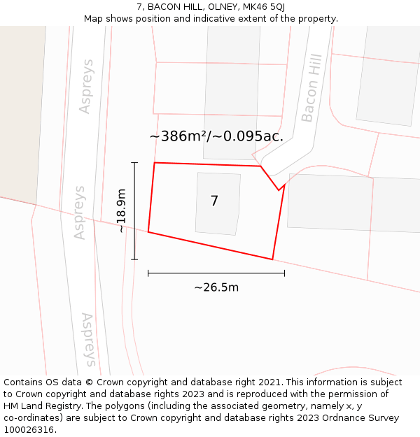 7, BACON HILL, OLNEY, MK46 5QJ: Plot and title map