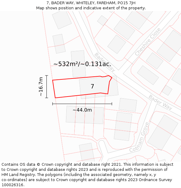 7, BADER WAY, WHITELEY, FAREHAM, PO15 7JH: Plot and title map
