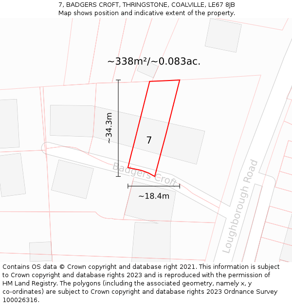 7, BADGERS CROFT, THRINGSTONE, COALVILLE, LE67 8JB: Plot and title map
