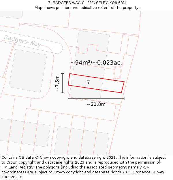 7, BADGERS WAY, CLIFFE, SELBY, YO8 6RN: Plot and title map