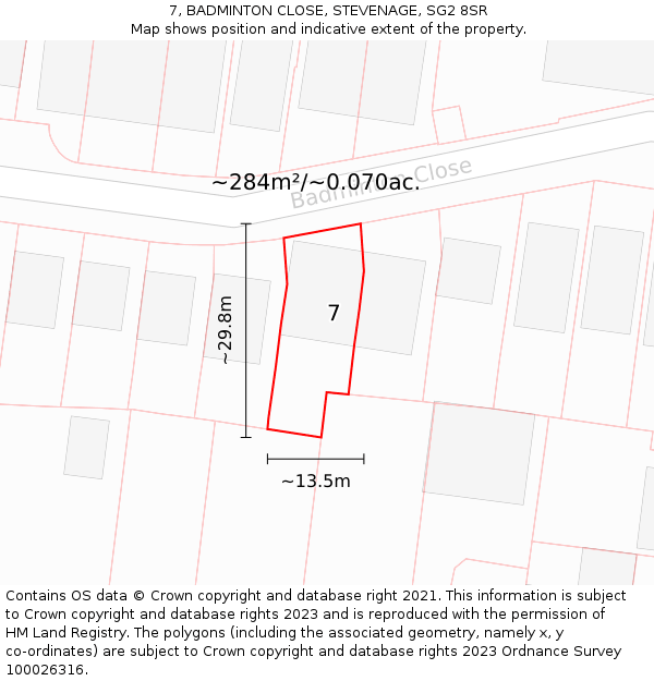7, BADMINTON CLOSE, STEVENAGE, SG2 8SR: Plot and title map