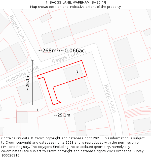 7, BAGGS LANE, WAREHAM, BH20 4FJ: Plot and title map