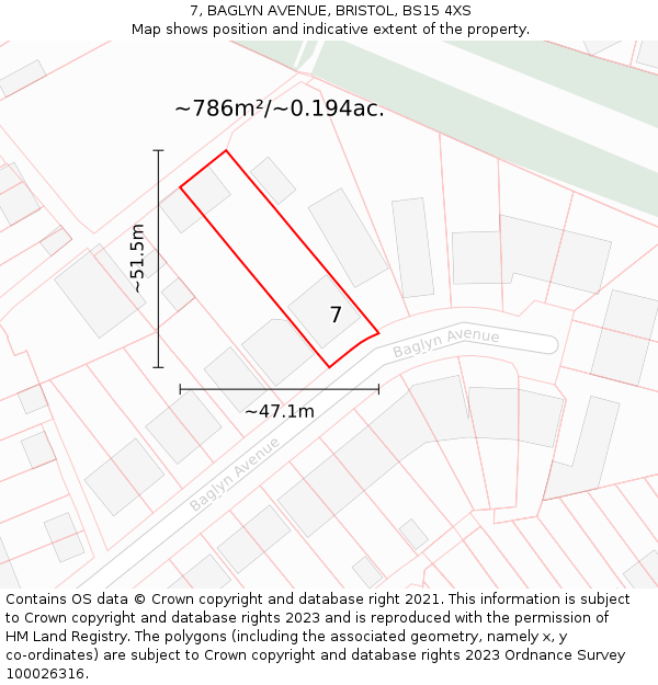 7, BAGLYN AVENUE, BRISTOL, BS15 4XS: Plot and title map