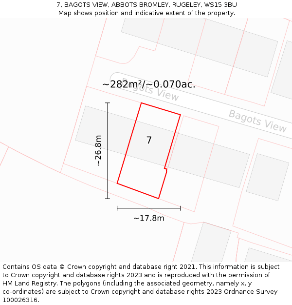 7, BAGOTS VIEW, ABBOTS BROMLEY, RUGELEY, WS15 3BU: Plot and title map