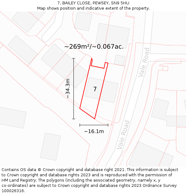 7, BAILEY CLOSE, PEWSEY, SN9 5HU: Plot and title map