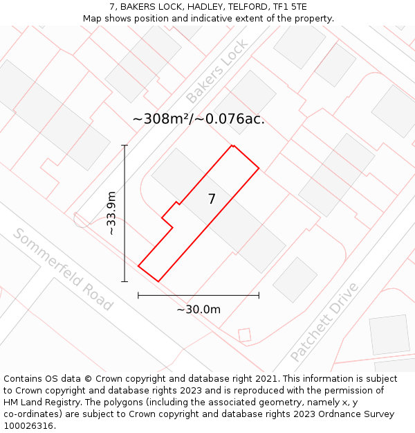 7, BAKERS LOCK, HADLEY, TELFORD, TF1 5TE: Plot and title map