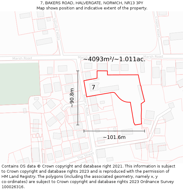 7, BAKERS ROAD, HALVERGATE, NORWICH, NR13 3PY: Plot and title map