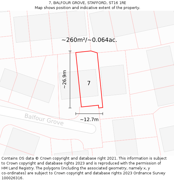 7, BALFOUR GROVE, STAFFORD, ST16 1RE: Plot and title map