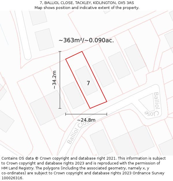 7, BALLIOL CLOSE, TACKLEY, KIDLINGTON, OX5 3AS: Plot and title map