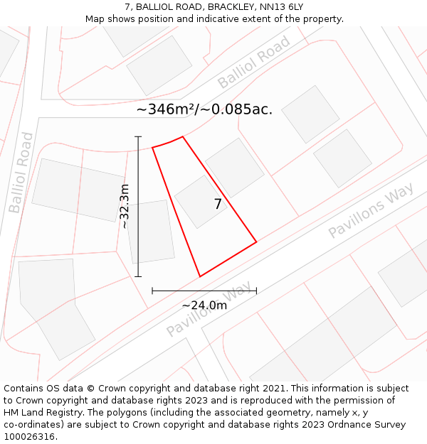 7, BALLIOL ROAD, BRACKLEY, NN13 6LY: Plot and title map
